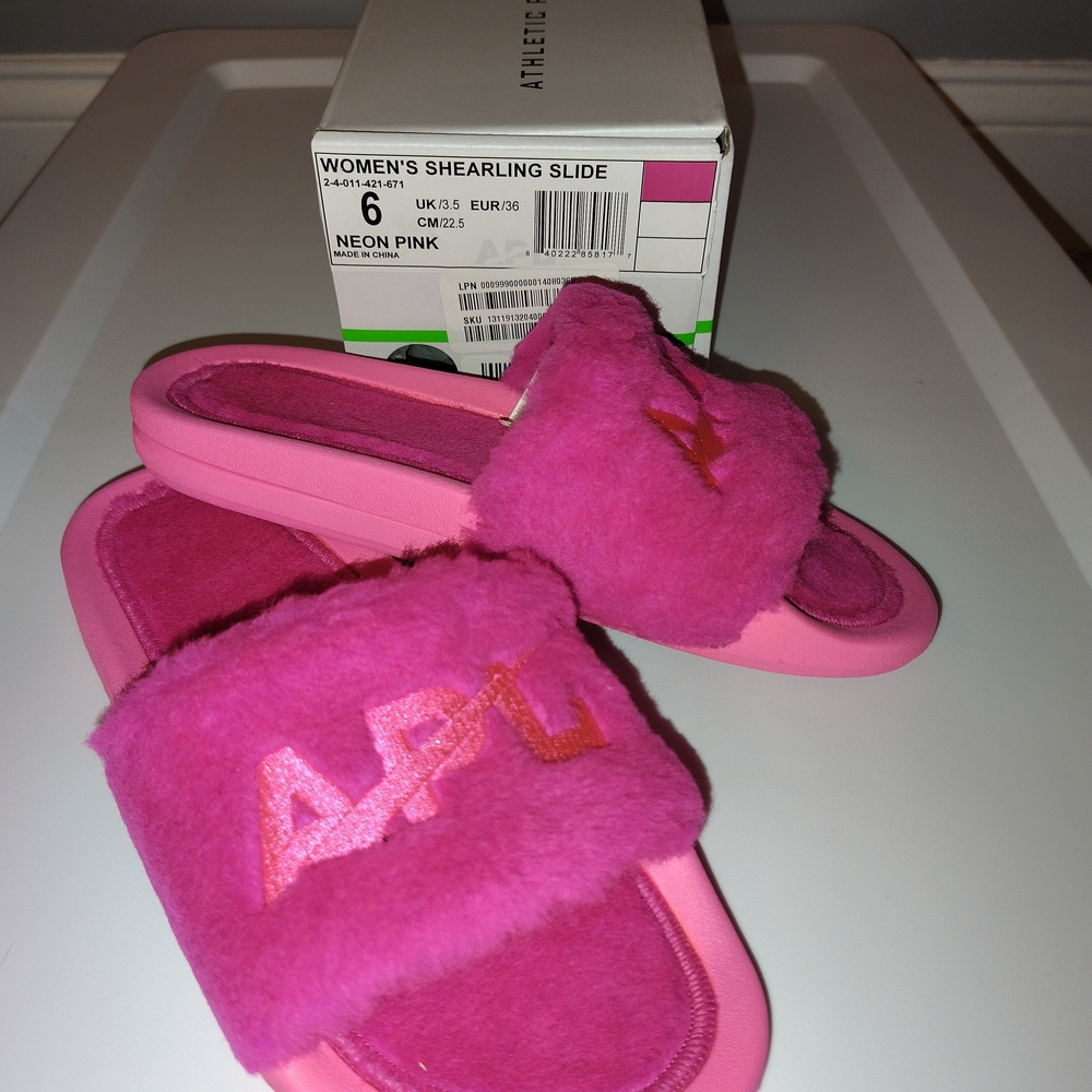 APL‎ Neon Pink Shearling Slides
